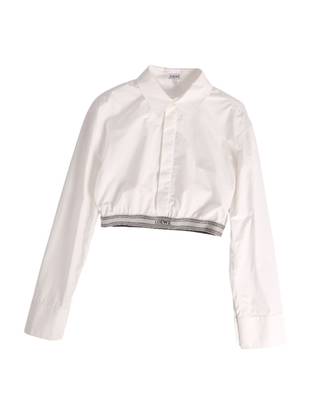 Loewe Shirt Blouse Short Length Cropped Long Sleeve Top Cotton White 34